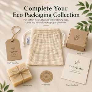 Bolsas de Malla de Algodón con Cordón, Ecológicas, Reutilizables, Bolsa de Yute Natural con Logotipo Personalizado para Envasado de Jabón y Joyería - Product Image 6