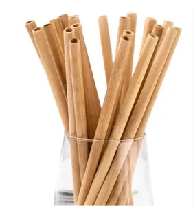 Canudos de bambu com logotipo personalizado, canudos longos com escova de limpeza de palha, ecologicamente corretos