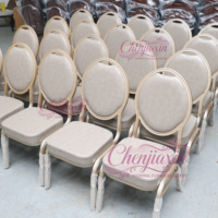 Chaise de banquet moderne de luxe en métal, confortable, empilable, à dossier ovale, pour hôtel, salle à manger, grands événements, mariages et fêtes