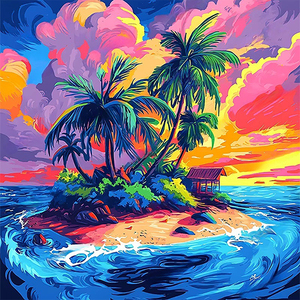 Kit de pintura de diamante puesta de sol isla Tropical 5D DIY al por mayor 40 40cm decoración de pared con paisaje de escena de playa de palmera - Product Image 1