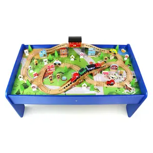 Classic wooden kids countryside scene railroad train table toys