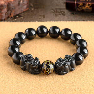 Pulsera de Jade Natural Genuino Negro Jadeíta Pixiu con Cuentas, para Hombre y Mujer, Venta al por Mayor C279 - Product Image 2