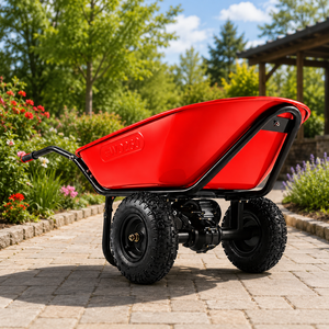 EWD260 Red <b>Plastic</b> Wheelbarrow 3 <b>Wheels</b> Heavy Duty Manual Garden Cart for Outdoor Use - Product Image 1