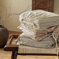 Parure de lit en mélange coton-lin de qualité supérieure, motif floral rétro rayé, teinture active, texture naturelle, pour chambre à coucher européenne