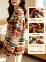 Pull en tricot jacquard multicolore de style ethnique vintage, col rond, texture rétro, manches longues 3D, OEM ODM disponible