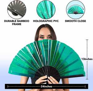 Abanicos Plegables de Bambú Grandes de 33 cm, de PVC, Holográficos, Iridiscentes y Reflectantes, Pintados con Técnica Rave - Product Image 2