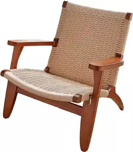 Nordic style Deck Chairs Mid-century Rope Woven Armchair Modern Accent Armless Chair for the use of Lounge Home Garden