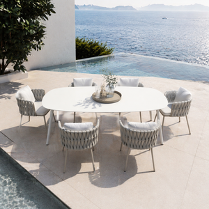 Conjunto de Comedor <span class=keywords><strong>para</strong></span> Exteriores de Hotel, Mesa y Sillas de <span class=keywords><strong>Patio</strong></span> con Estructura de Aluminio, Mesas y Sillas <span class=keywords><strong>para</strong></span> Restaurantes al Aire Libre <span class=keywords><strong>para</strong></span> Proyectos Turísticos - Product Image 1