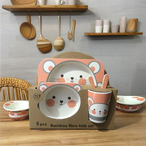 Ensemble de <span class=keywords><strong>vaisselle</strong></span> pour enfants en fibre de <span class=keywords><strong>bambou</strong></span> <span class=keywords><strong>incassable</strong></span> <span class=keywords><strong>Vaisselle</strong></span> de dessin animé au design moderne avec assiettes à dîner Tasse Fourchette Cuillère pour l'alimentation - Product Image 3