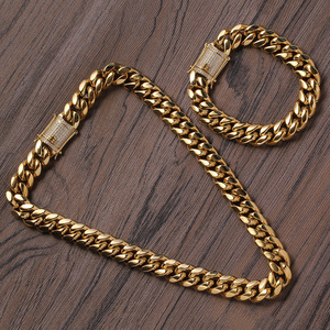 สร้อยคิวบาแบบกลมขนาด 14 มม. สำหรับผู้ชาย ทำจากสแตนเลสสตีล สร้อยคิวบาแฟชั่น Tanjing สร้อยคอ Lijing - Product Image 2