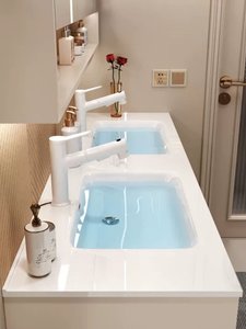 <b>Light</b> Luxury Modern Solid Wood Smart Bathroom <b>Vanity</b> with Smart <b>Mirror</b> Ceramic Double Basin Wall-Mounted Wash Basin - Product Image 4