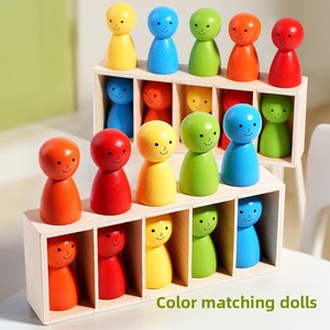 Jeu éducatif de reconnaissance des couleurs en bois pour enfants : poupées, étiquettes, devinettes, logique, entraînement, jeu multijoueur, apprentissage précoce - Product Image 1