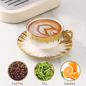 Tasse à café tasses Logo personnalisé Service à thé tasses à expresso Tasse à café en céramique et soucoupe avec bord doré pour tasses à café Latte Moka - Product Image 2