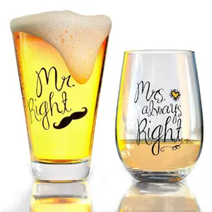 الجملة مخصص البيرة أكواب جعة شعار مخصص الأزواج Stemless الزجاج كؤوس مشروبات نصف لتر زجاجة بيرة