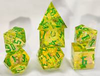 Jeu de dés polyédriques à bords vifs personnalisés, Dungeons & Dragons, en résine faite à la main, vert brillant, papier aluminium, jeux de table