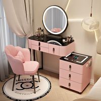Table de maquillage multifonctionnelle intelligente pour chambre à coucher, technologie moderne noire, miroir éclairé Bluetooth