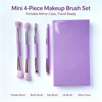 Ensemble de pinceaux de maquillage rose à double extrémité, 4 applicateurs cosmétiques avec miroir, étui compact et portable, 132 mm x 73 mm, 102 g