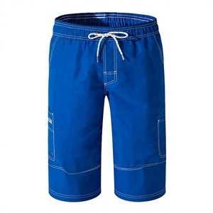 Pantalones Cortos de Playa Azules para Hombre, Color Sólido, Cintura con Cordón, Secado Rápido, Bolsillos Tipo Cargo, Pantalones Cortos Casuales Tipo Bermuda, Tejido de Poliéster - Product Image 1