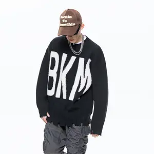 Cashmere Sweater Men Custom Winter Knitting Casual Cashmere Wool Cotton Oversized Graphic Intarsia Pullover Crew Neck Men Sweater