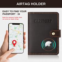 Dompet Paspor Kulit Crazy Horse Khusus dengan Slot AirTag untuk Wanita & Pria, Model Vintage Tipis, Anti RFID, Lipat Dua