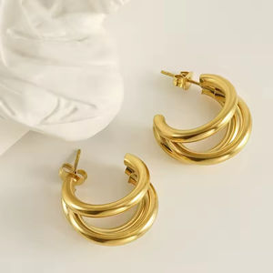 Pendientes de tuerca de acero inoxidable no tranish impermeables chapados en oro de 18 quilates a la moda para mujer, circón hipoalergénico de tres aniversarios - Product Image 6
