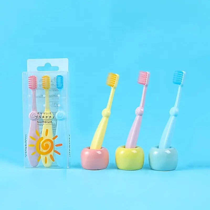 3 Pçs/set Escova De Dentes Do Bebê Bonito Dos Desenhos Animados para Crianças Bambu Carvão Curto Handle Escova De Dentes Das Crianças Cuidados