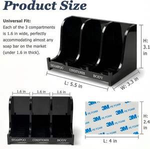 <span class=keywords><strong>Porte</strong></span>-<span class=keywords><strong>savon</strong></span> en acrylique pour mur de douche - <span class=keywords><strong>Porte</strong></span>-<span class=keywords><strong>savon</strong></span> à 3 compartiments pour shampoing, revitalisant et <span class=keywords><strong>savon</strong></span> pour le corps, drainage rapide et antirouille - Product Image 6