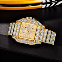 Jam Tangan Pria Quartz Model Kotak Kristal Dial Berhias Logam Tali Logam Tanggal Emas Perak Jam Tangan Pria Iced Out Fashion