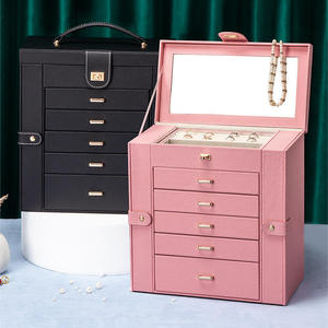 PU Leather 6 Tier 5 Drawer Jewelry <b>Box</b> <b>Large</b> Capacity Multifunctional Portable Jewelry Display Organizer Cabinet Rotatable - Product Image 2