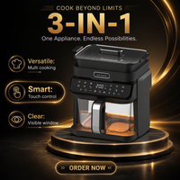 Friteuse à air visuelle OEM personnalisée 5,5 L avec panier en verre, multifonctionnelle, à commande tactile, machine de cuisson électrique sans huile pour usage domestique