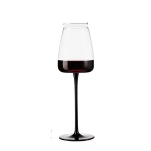 Copo de vinho em vidro de cristal de porcelana preta, taça de degustação cega fina preta, copo de vinho de alto nível de aparência