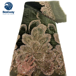 Bestway Luxury Embroidery High Quality <strong>Velvet</strong> <strong>Lace</strong> Fabric with Heavy Beads and Sequins Evening Party for Nigeria Women - Product Image 3