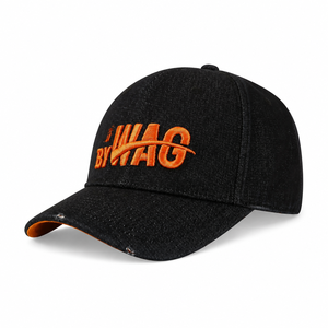 Gorra de Béisbol de Mezclilla Desgastada con Bordado 3D Personalizado, Visera Naranja, Cierre a Presión, Estilo Vintage, Streetwear, para Hombre, Venta al Por Mayor - Product Image 1