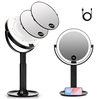 Miroir de Maquillage LED de Table MoonlitGlow Wholeslael, 1X/10X/40X Interchangeable, 3 Couleurs, Pliable, Rechargeable USB-C