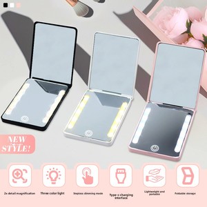Espejo de Maquillaje LED Portátil Plegable, Tres Colores Ajustables, Espejo de Viaje de Bolsillo, Espejo de Vanidad Recargable, Regalo <span class=keywords><strong>para</strong></span> Mujer - Product Image 3