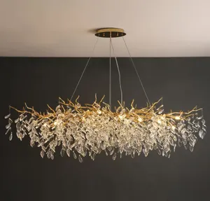 家の天井のペンダントランプのための現代の木の枝の導かれたライトは居間の贅沢な水晶シャンデリアを飾ります