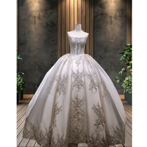 QIUSHAFEI 2026 Vestido de Novia Blanco de Alta Gama con Falda de Gala, Escote Corazón de Encaje, Cola Capilla, Elegante y Digno con Cristales - Product Image 1