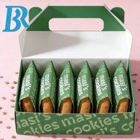 Boîte d'emballage pour biscuits en carton personnalisé, vert et rose, avec logo, sac à biscuits, boîtes à emporter pour boulangerie, boîte à fast-food avec poignée