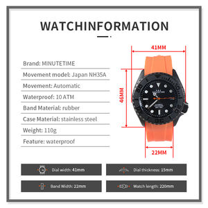 Montre MINUTETIME personnalisée SKX007 SKX009 NH35, luxe, aiguilles lumineuses, mouvement automatique, étanche, pour homme, noire - Product Image 5