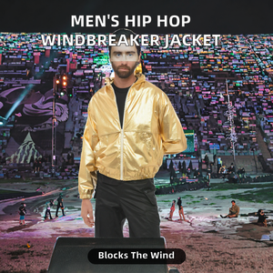 Mens Windbreaker Quilted <b>Jacket</b> Stand Collar Zipper Closure Eco-Friendly Windproof Autumn Hip Hop Streetwear Solid Gold <b>Silver</b> - Product Image 2