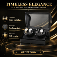 Remontoir de montre noir brillant à 4 emplacements avec intérieur en fibre de carbone et PU, fenêtre acrylique en forme de L, 5 modes pour montres automatiques de luxe