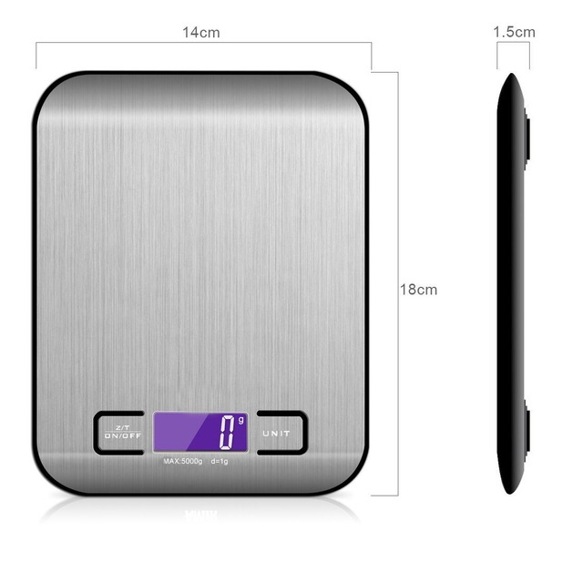 Digital Stainless Steel Kitchen Scale with LCD Display Multi-Unit Conversion & Battery Power for Food Weighing