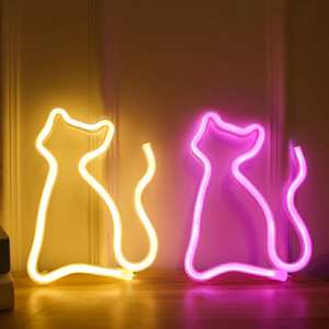 1 pezzo simpatico gatto rosa ha portato l'insegna al Neon-USB e luce notturna alimentata a batteria per camera da letto, camera dei bambini e decorazioni per la casa - Product Image 1