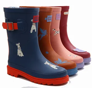 Sepatu bot hujan Wellies murah bermotif karet EVA PVC tahan air anak perempuan untuk anak-anak kain katun menyesuaikan Unisex setengah Boot