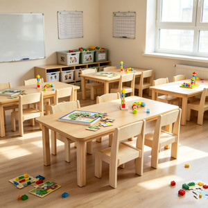 Ensembles de meubles modernes pour enfants en bois massif coloré – Bureau et chaise pour l'éducation précoce, idéal pour la maison, l'étude et la maternelle - Product Image 2