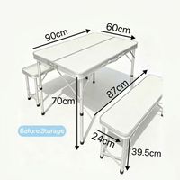 Ensemble de table et chaises de camping portables en aluminium léger et robuste, 1 table et 2 chaises pliantes, style valise