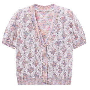 Women's Short Sleeve Knitted <b>Cardigan</b> Candy Color Cotton V Neck Summer Sweater Medium <b>Thickness</b> Fashion Top - Product Image 1