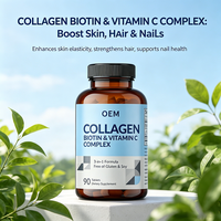 Comprimés de collagène, biotine et vitamine C OEM 3-en-1 pour adultes, sans gluten, sans soja, 90 comprimés, complément alimentaire, améliore la mémoire