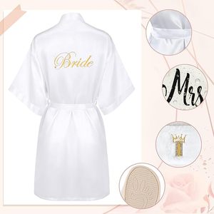 Venta al por mayor Mis Bride Party Favor Gift Robes Makeup Bag Cup Card Hair Tie Bracelet Diamond Pen Bachelorette Wedding Day Gifts Set - Product Image 4