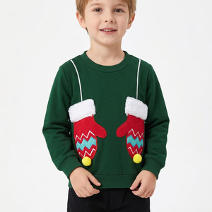 Sweat-shirt à motif de gants de Noël verts, col rond, manches longues, en coton tricoté, pour enfants, hiver, décontracté, bébé, ODM, anti-rétrécissement, hip-hop - Product Image 1